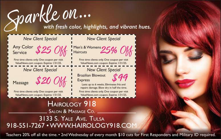 Hairology 918 Salon & Massage Co December 2024 Value News display ad image