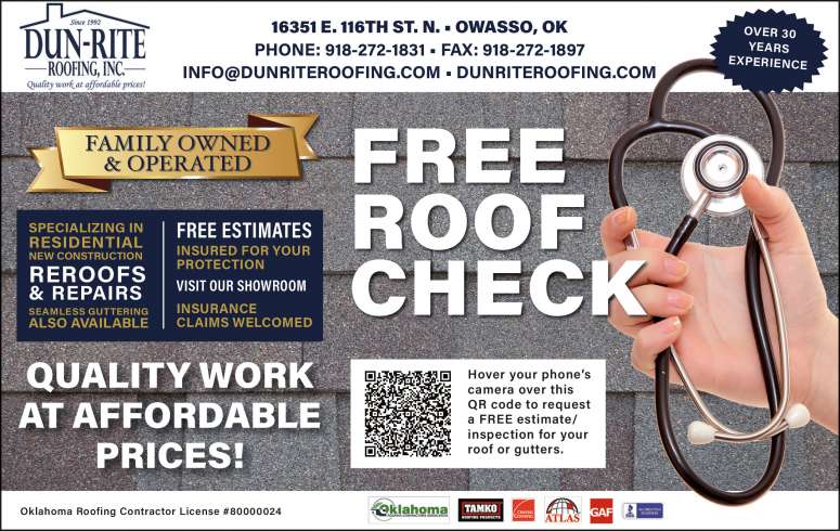 Dun-Rite Roofing July 2024 Value News display ad image