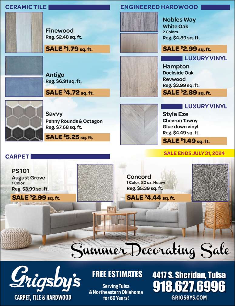 Grigsby's Carpet, Tile & Hardwood July 2024 Value News display ad image