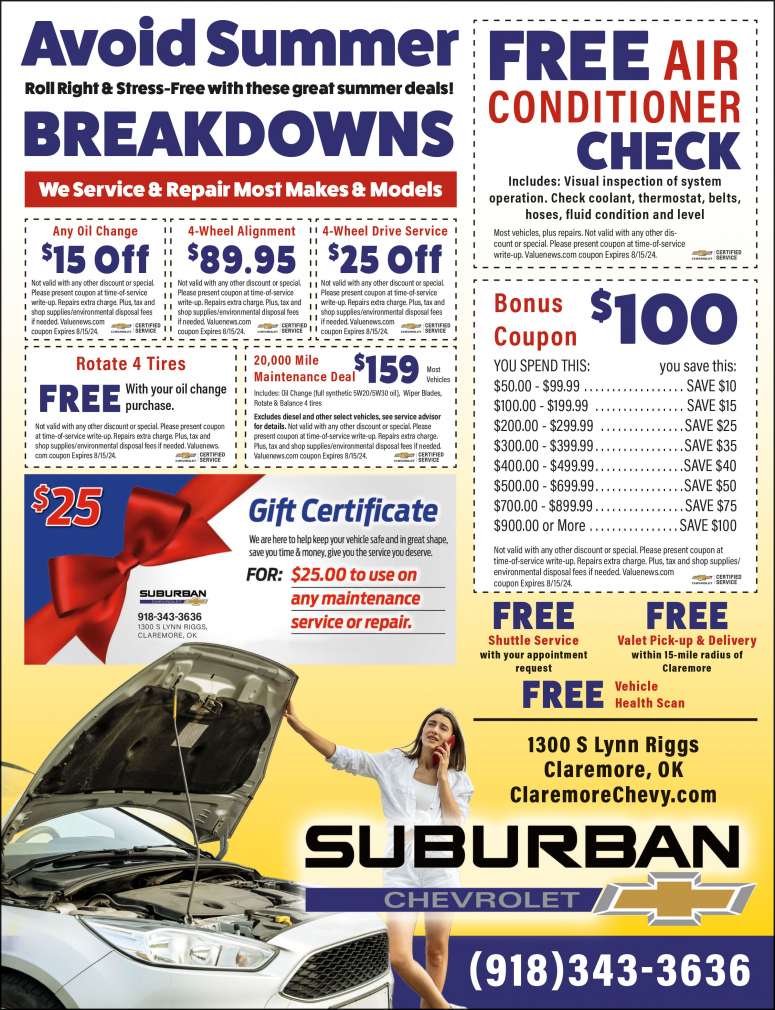 Suburban Chevrolet - Service July 2024 Value News display ad image
