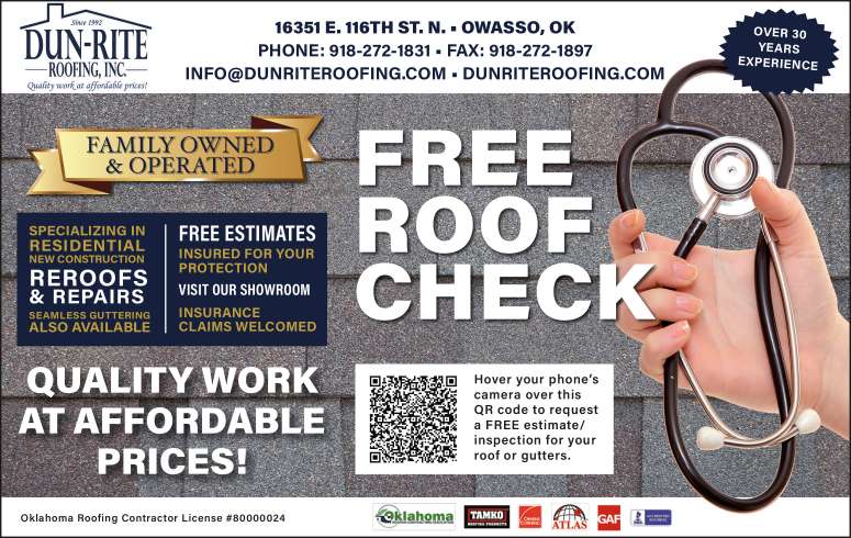 Dun-Rite Roofing October 2024 Value News display ad image