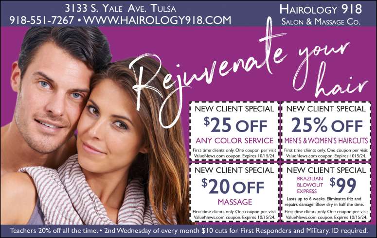 Hairology 918 Salon & Massage Co September 2024 Value News display ad image