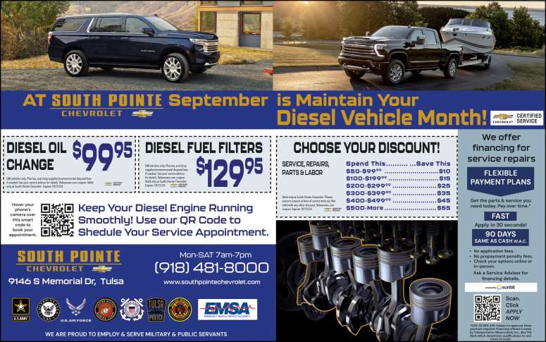 South Pointe Chevrolet Service Deals & Coupons! September 2024 Value News display ad image