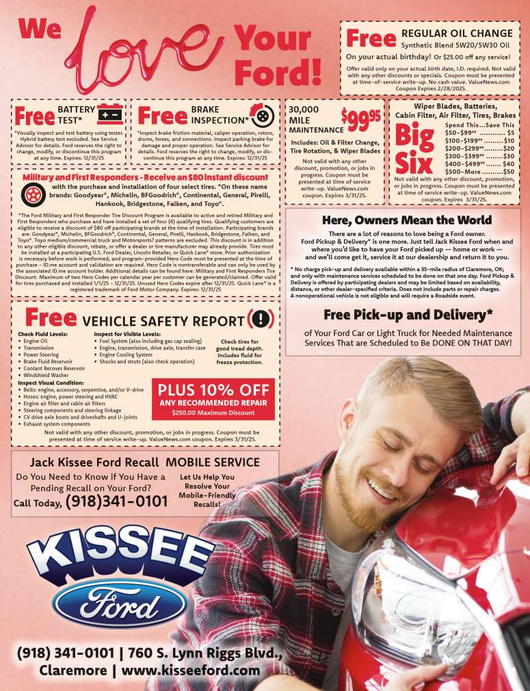 Jack Kissee Ford Service Savings & Discounts! February 2025 Value News display ad image