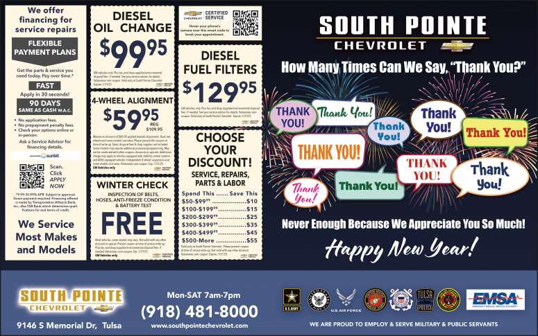 South Pointe Chevrolet Service Deals & Coupons! January 2025 Value News display ad image