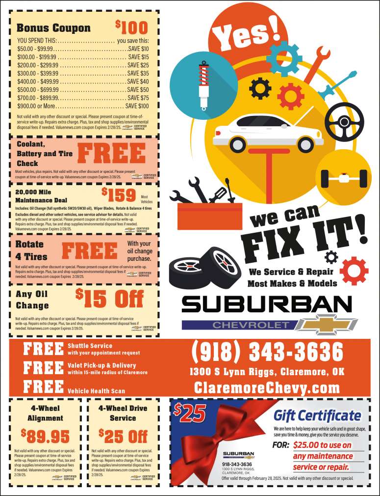 Suburban Chevrolet - Service Discounts January 2025 Value News display ad image