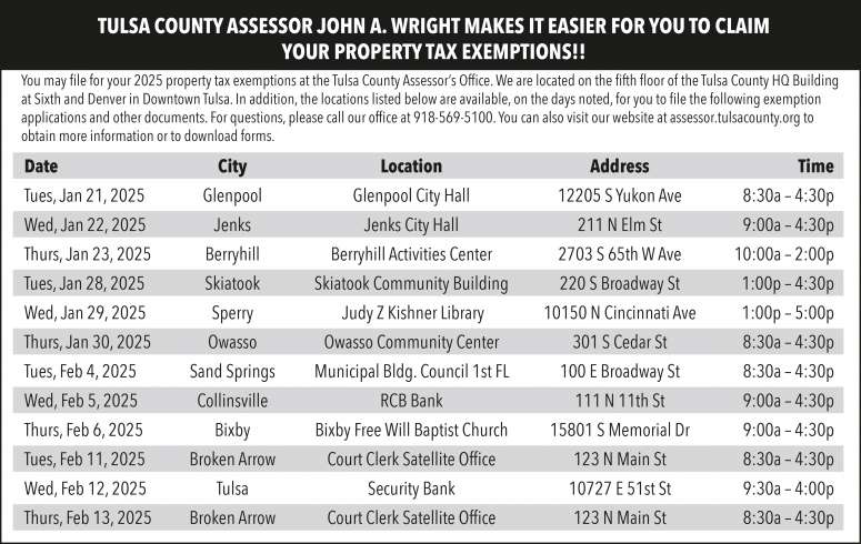 Tulsa County Assessor's Office January 2025 Value News display ad image