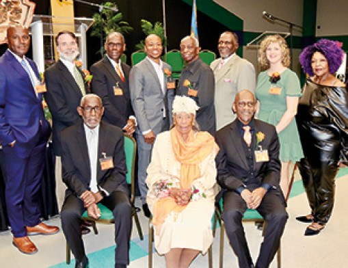 Honorees: (Back row left to right) Tulsa Police Chief Wendell Franklin, State Representative John Waldron, Dr. Fred Wright, Tyler Lockett, Ed Roy (brother of Ed McQuarters), Ron Coleman Sr. (husband of Barbara Coleman), Libby Billings, Paulette Parker (aka Maxayn Lewis). (Front row left to right) Reverend M.C. Potter, Captola Spinner Dunn and Dr. Anthony Marshall. Photo courtesy of Cory Young