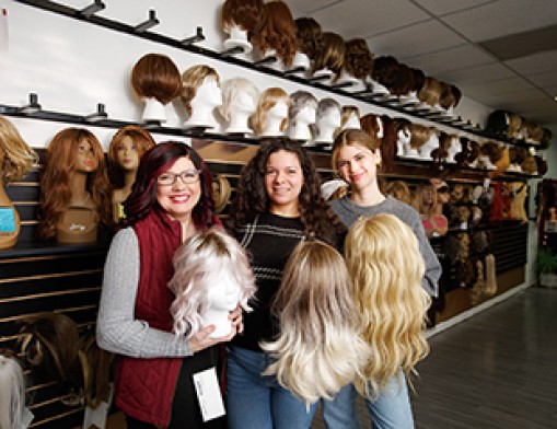 Angel’s Wigs caring and knowledgeable team, Founder Carol Thibodeau, Store Manager Summer Alwedyani, and Customer Care Specialist Hailey Brooks.  Value News & Values Inc. photos, March 2025.