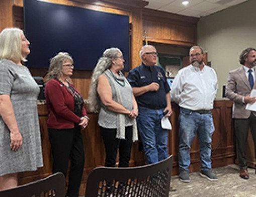 Pictured, Beth Soderfelt, Vicky Sutton, and Catherine Heimdale with Better Together in Rogers County, Dan Delozier, County Commissioner, Herb McSpadden, Rogers County Youth
Services Executive Director and Josh Cantwell, Grand Mental Health Chief Operating Officer
Photo courtesy of Better Together in Rogers County