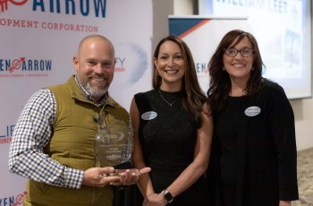 Restoration Award: Bill Leet, Primus Properties with Jennifer Jezek, Board of Directors Chair & Jennifer Conway, President & CEO