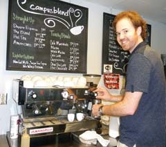 Kent Berry, barista instructor, at the Campus Blend ­Coffee Shop at Clary Sage College.
