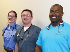 Dr. Heather Cribbs, Physician Assistant Jacob Callison and Dr. Jonathan McGhee invite people to get acquainted with the many medical services at Premier Family Care and stop in for an immediate flu shot. No appointment is necessary.